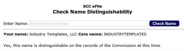 Successful Search Result for a Distinguishable LLC Name